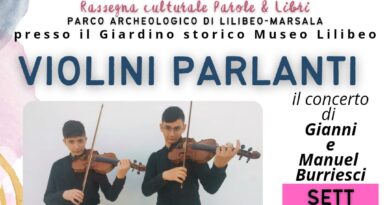 “Violini parlanti”, il concerto di Gianni e Manuel Burriesci domenica 25 settembre ai Giardini del Baglio Anselmi, al Parco Archeologico